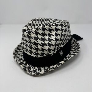 NWT Peter Grimm Fedora Hat Black White Houndstooth Paper Straw PGF1515 Mens OS